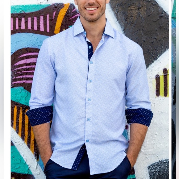 BC COLLECTION Navy Diamomd Medalion Like New Casual Dress Shirt - Picture 5 of 8